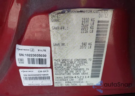 2013 Nissan Altima 2.5 Sv z USA, uszkodzony, nr VIN 1N4AL3AP5DN452114